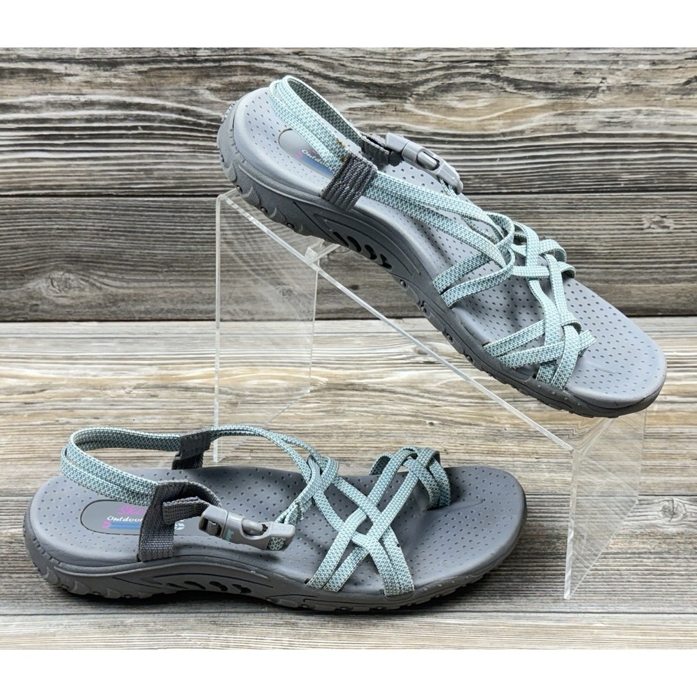 Skechers Women's Reggae-IRIE MON Sport Sandals Strappy Gray Aqua Size 8